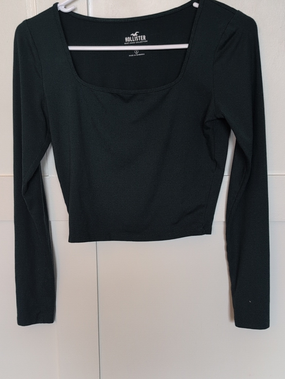 Hollister Dark Green Square Neck Long Sleeve Crop Top